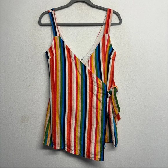 Le Lis Linen Rainbow Striped Colorful Short Wrap Romper Size S Tank - Picture 3 of 9